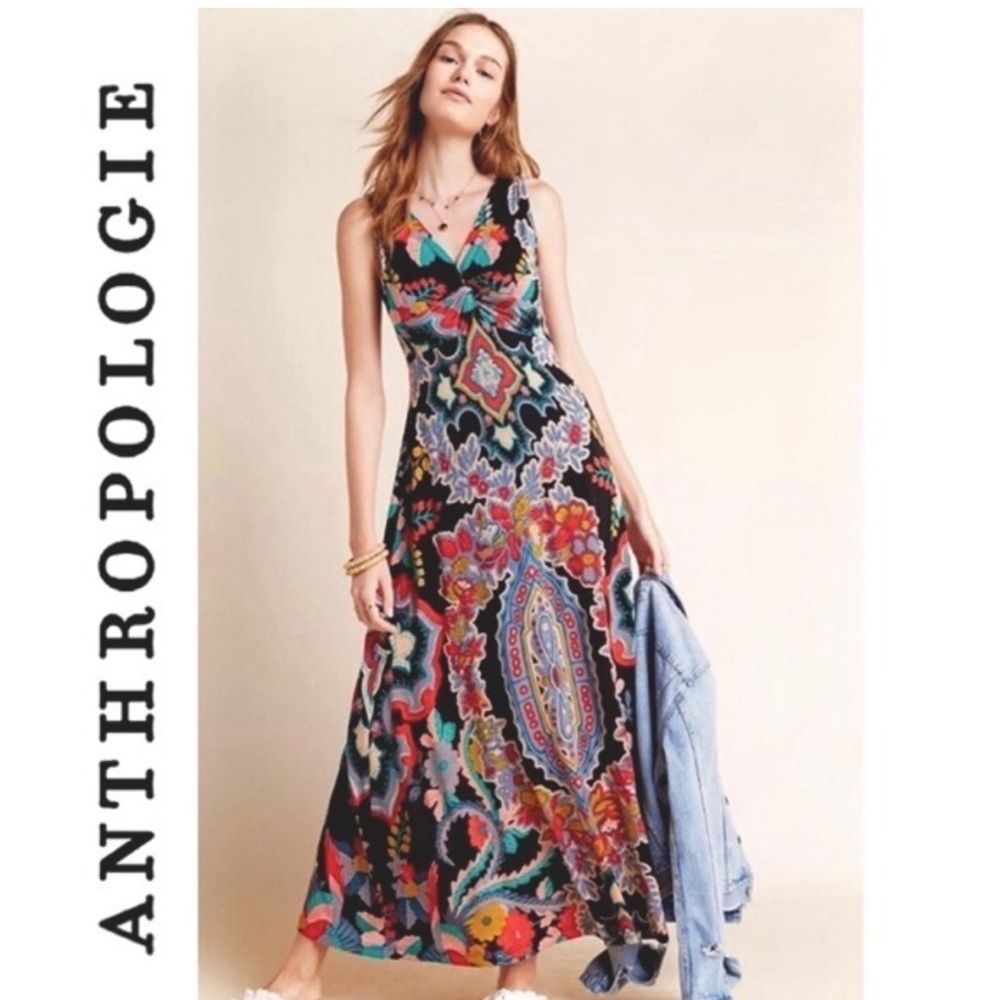 Anthropologie Maeve Sleeveless V-Neck Maxi Dress